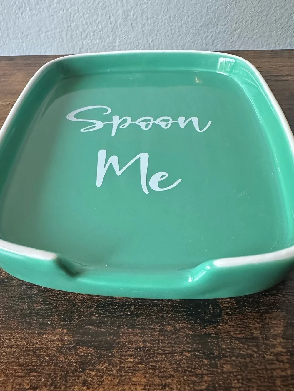 Ceramic Spoon Rest in Seafoam Green Says, Spoon Me, w/ White Script Font NWT